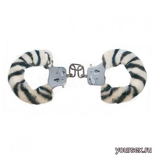 Наручники с мехом Furry Fun Cuffs - Zebra Plush 