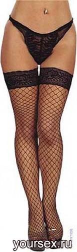 Чулки сетка Hold-Up Stockings With Large Denier And Lace Edging, Black 